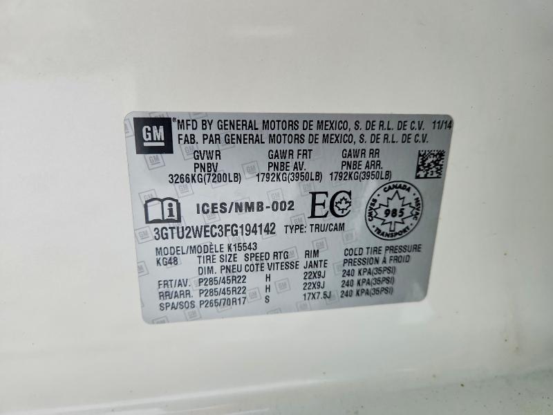 Aukcja sprzedaży 2015 Gmc Sierra, vin: 3GTU2WEC3FG194142, numer aukcji: 78797195