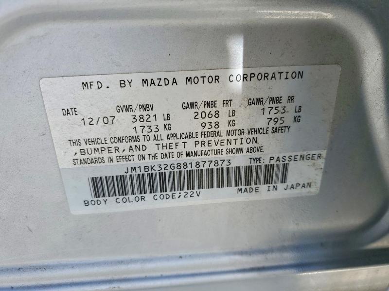 Aukcja sprzedaży 2008 Mazda 3, vin: JM1BK32G881877873, numer aukcji: 78550725