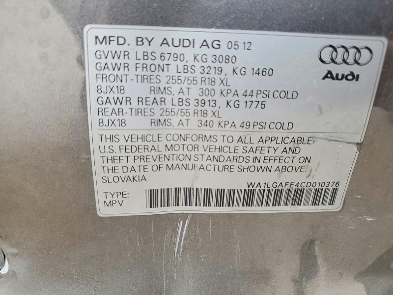 Продаж на аукціоні авто 2012 Audi Q7, vin: WA1LGAFE4CD010376, номер лоту: 77569895