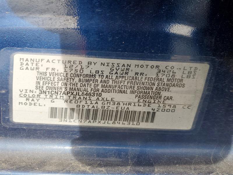 78695305 :رقم المزاد ، 3N1CN7APXJL846310 vin ، 2018 Nissan Versa مزاد بيع
