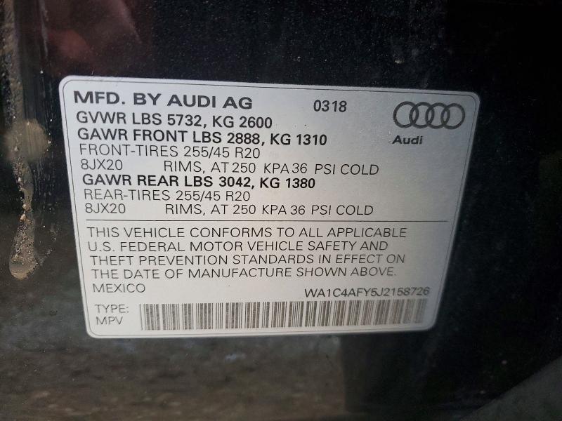 Продаж на аукціоні авто 2018 Audi Sq5, vin: WA1C4AFY5J2158726, номер лоту: 77189335
