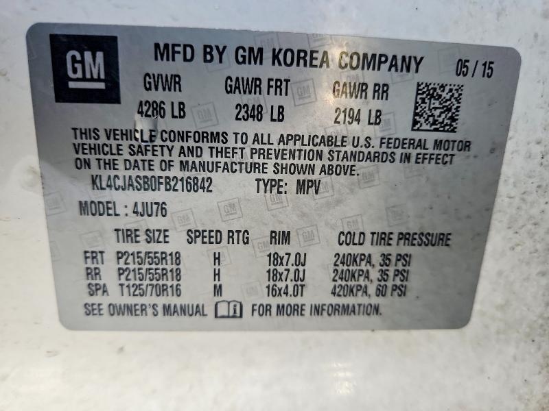78165605 :رقم المزاد ، KL4CJASB0FB216842 vin ، 2015 Buick Encore مزاد بيع