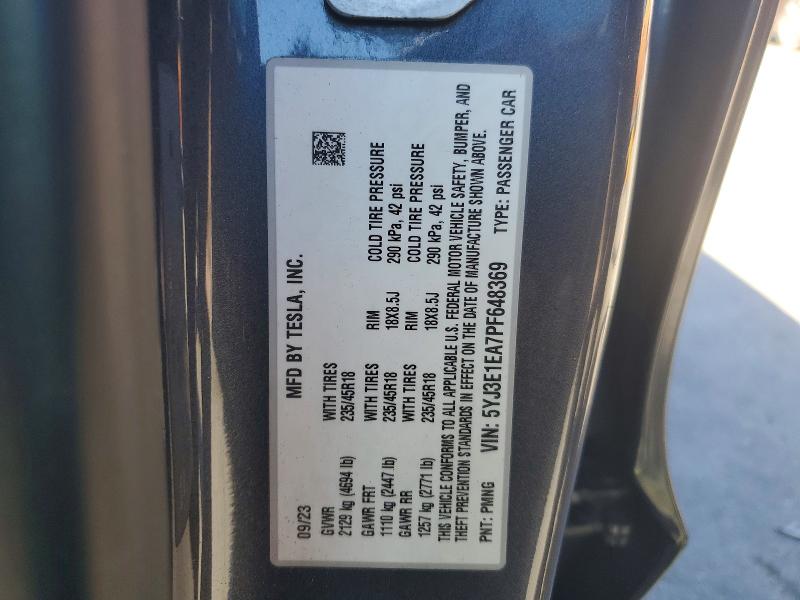 2023 Tesla Model 3 მანქანა იყიდება აუქციონზე, vin: 5YJ3E1EA7PF648369, აუქციონის ნომერი: 78399225