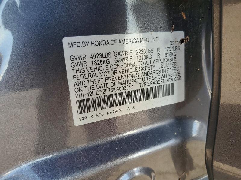 79338685 :رقم المزاد ، 19UDE2F76KA006547 vin ، 2019 Acura Ilx مزاد بيع