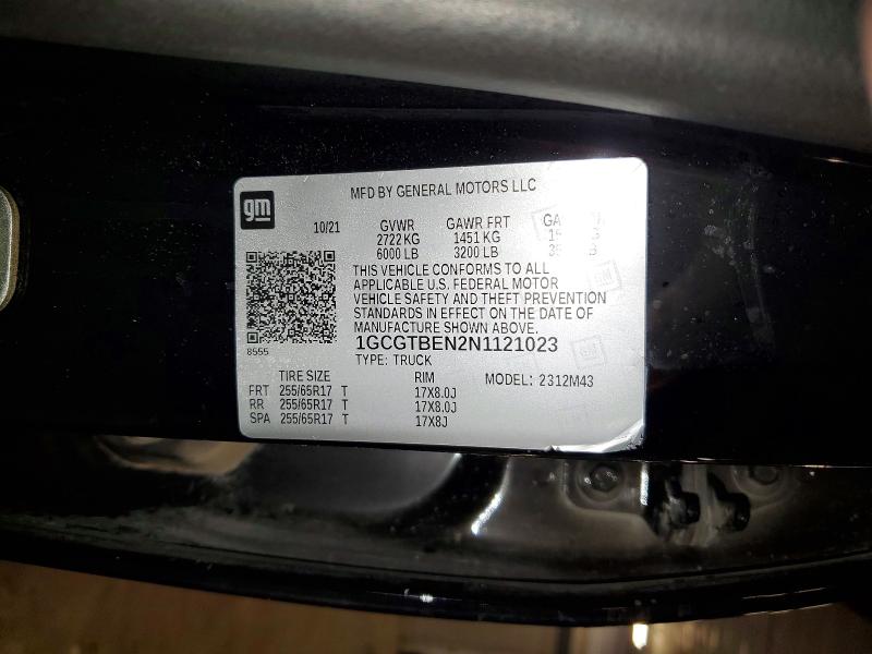 Продажа на аукционе авто 2022 Chevrolet Colorado, vin: 1GCGTBEN2N1121023, номер лота: 99307405