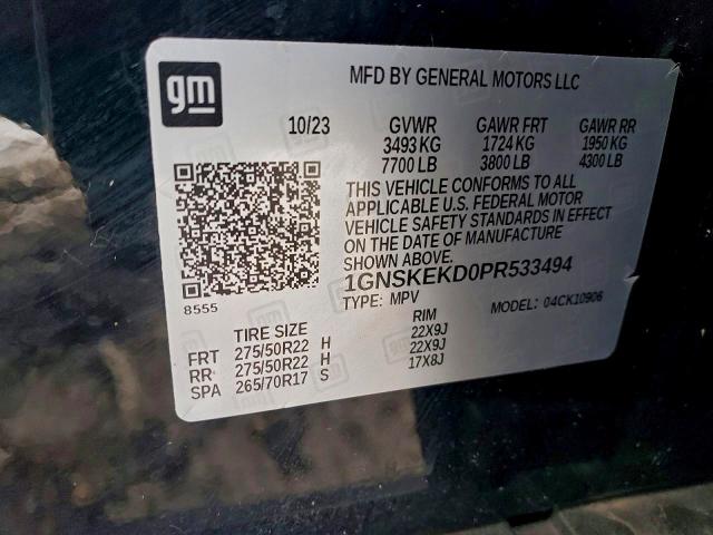 2023 Chevrolet Suburban K მანქანა იყიდება აუქციონზე, vin: 1GNSKEKD0PR533494, აუქციონის ნომერი: 77921775