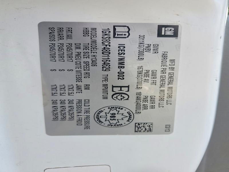 76576815 :رقم المزاد ، 1GKS8CF48D1164629 vin ، 2013 Gmc Savana مزاد بيع