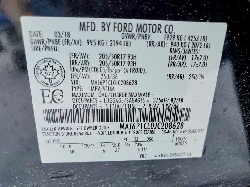 Продаж на аукціоні авто 2018 Ford Ecosport, vin: MAJ6P1CL0JC208628, номер лоту: 78985185