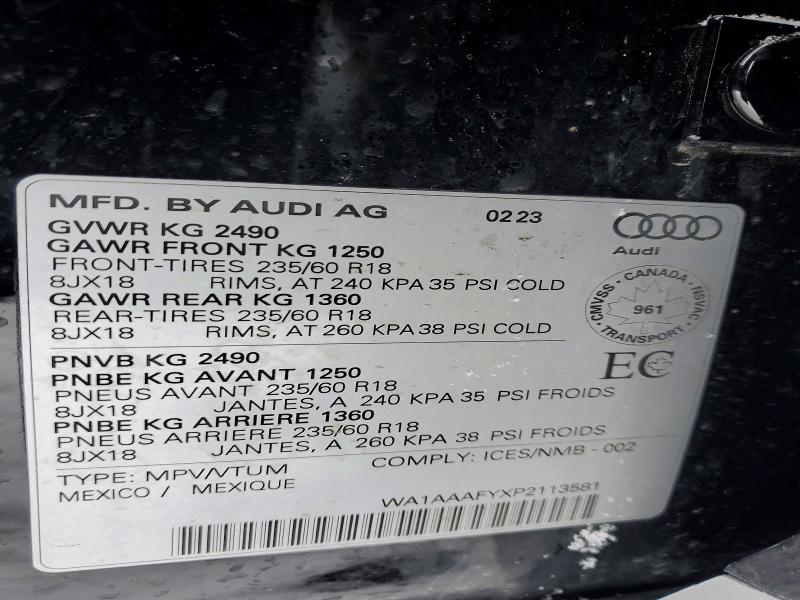 2023 Audi Q5 მანქანა იყიდება აუქციონზე, vin: WA1AAAFYXP2113581, აუქციონის ნომერი: 77208795