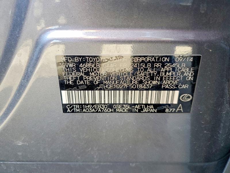 Aukcja sprzedaży 2015 Lexus Is, vin: JTHCF1D27F5018437, numer aukcji: 76614855