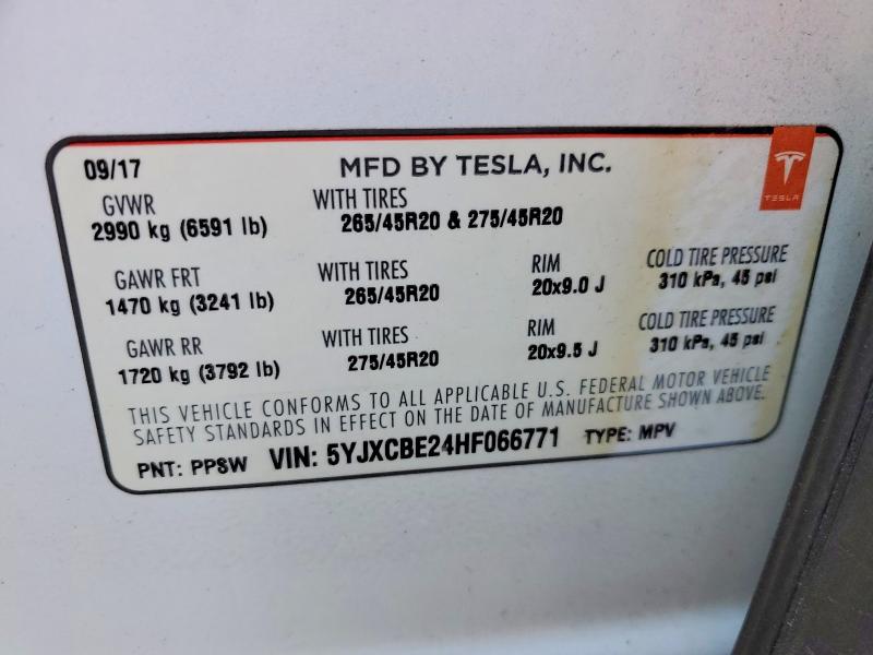 77357115 :رقم المزاد ، 5YJXCBE24HF066771 vin ، 2017 Tesla Model X مزاد بيع