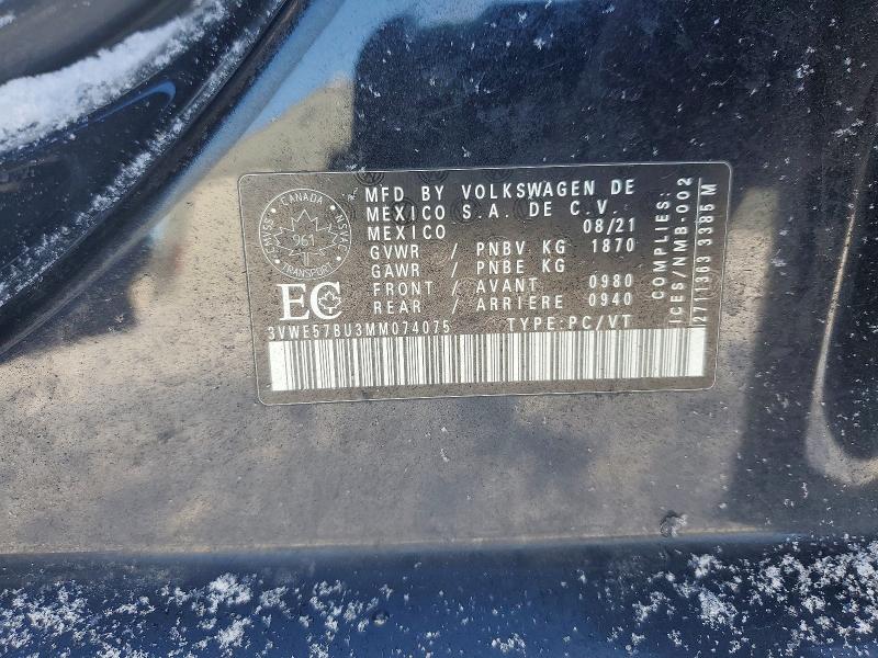 Продажа на аукционе авто 2021 Volkswagen Jetta, vin: 3VWE57BU3MM074075, номер лота: 75218495