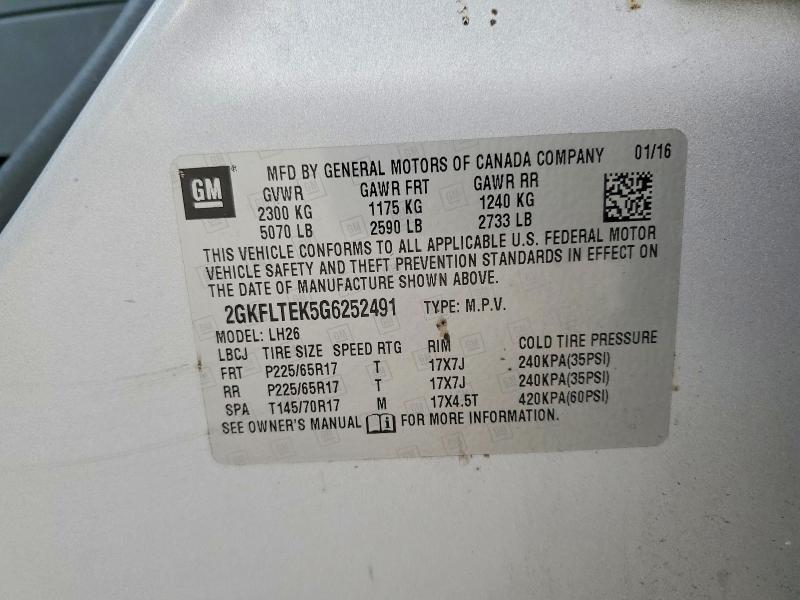 77844295 :رقم المزاد ، 2GKFLTEK5G6252491 vin ، 2016 Gmc Terrain مزاد بيع