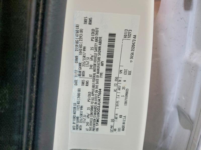 77513555 :رقم المزاد ، 1FMCU9GD2JUA77604 vin ، 2018 Ford Escape مزاد بيع