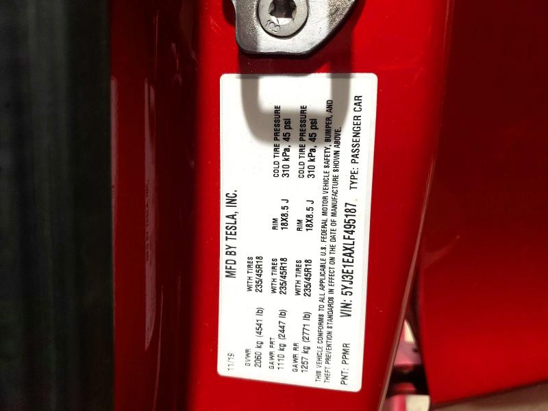 77530465 :رقم المزاد ، 5YJ3E1EAXLF495187 vin ، 2020 Tesla Model 3 مزاد بيع