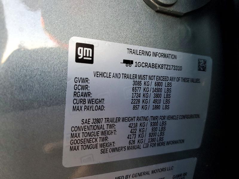 2026 Chevrolet Silverado მანქანა იყიდება აუქციონზე, vin: 1GCRABEK8TZ173310, აუქციონის ნომერი: 75505605