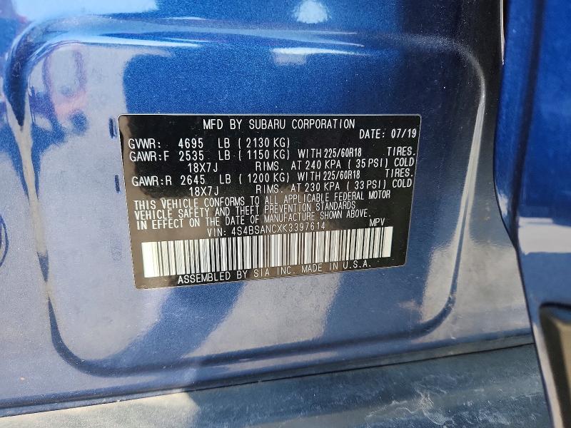 Продаж на аукціоні авто 2019 Subaru Outback, vin: 4S4BSANCXK3397614, номер лоту: 77343335