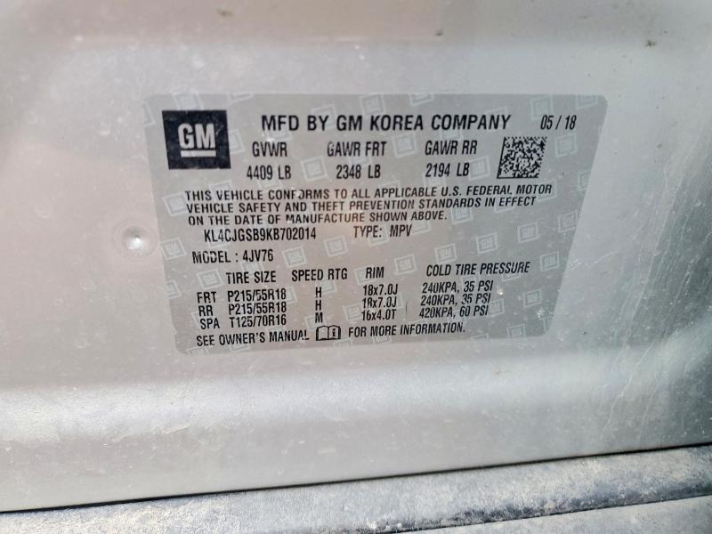 78683635 :رقم المزاد ، KL4CJGSB9KB702014 vin ، 2019 Buick Encore مزاد بيع