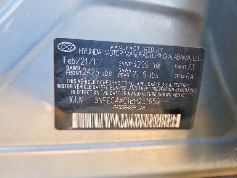 2011 Hyundai Sonata მანქანა იყიდება აუქციონზე, vin: 5NPEC4AC1BH251659, აუქციონის ნომერი: 77237975