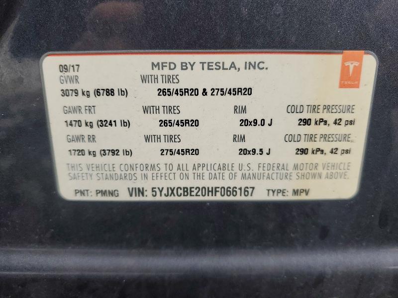 Продажа на аукционе авто 2017 Tesla Model X, vin: 5YJXCBE20HF066167, номер лота: 78801075