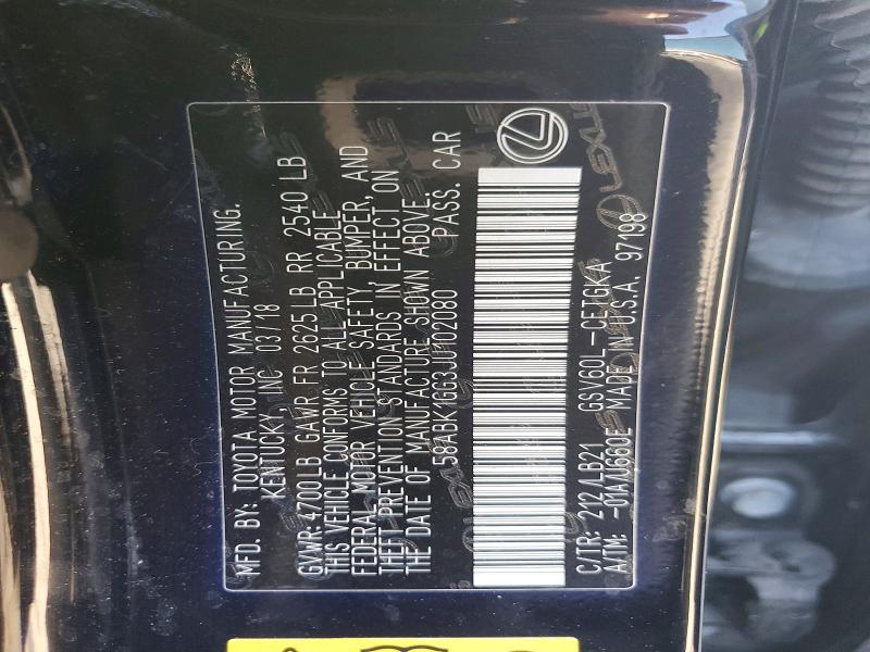 Aukcja sprzedaży 2018 Lexus Es 350, vin: 58ABK1GG3JU102080, numer aukcji: 76421445