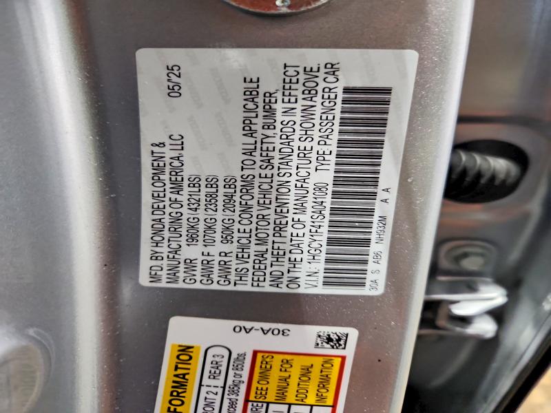 Aukcja sprzedaży 2025 Honda Accord, vin: 1HGCY1F41SA041080, numer aukcji: 78038055
