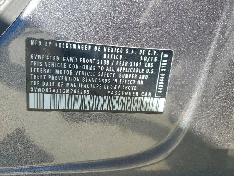 75643065 :رقم المزاد ، 3VWD67AJ1GM266289 vin ، 2016 Volkswagen Jetta مزاد بيع