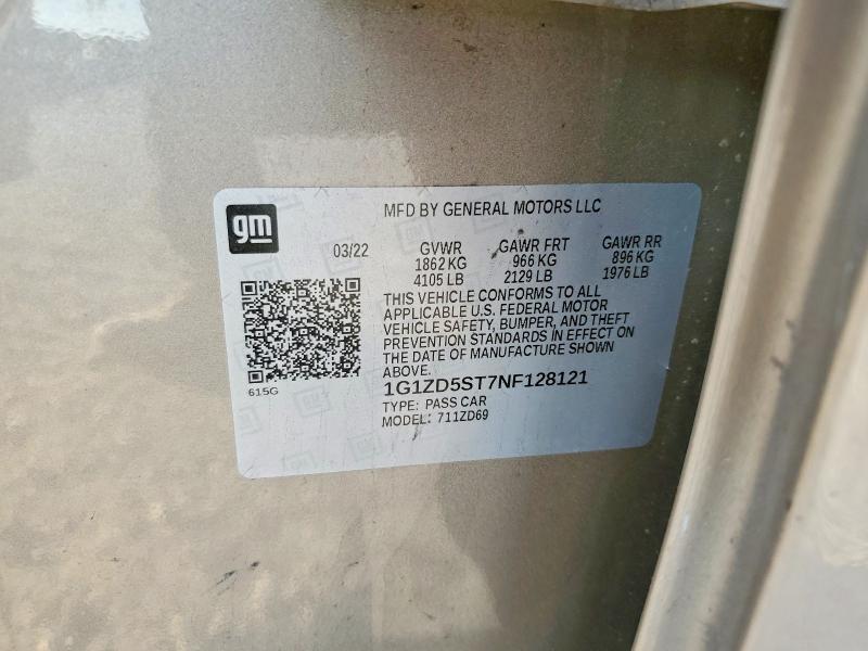 Aukcja sprzedaży 2022 Chevrolet Malibu, vin: 1G1ZD5ST7NF128121, numer aukcji: 77540595
