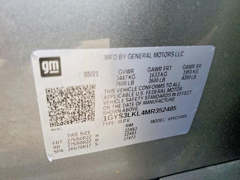 2021 Cadillac Escalade მანქანა იყიდება აუქციონზე, vin: 1GYS3LKL4MR352485, აუქციონის ნომერი: 78148995