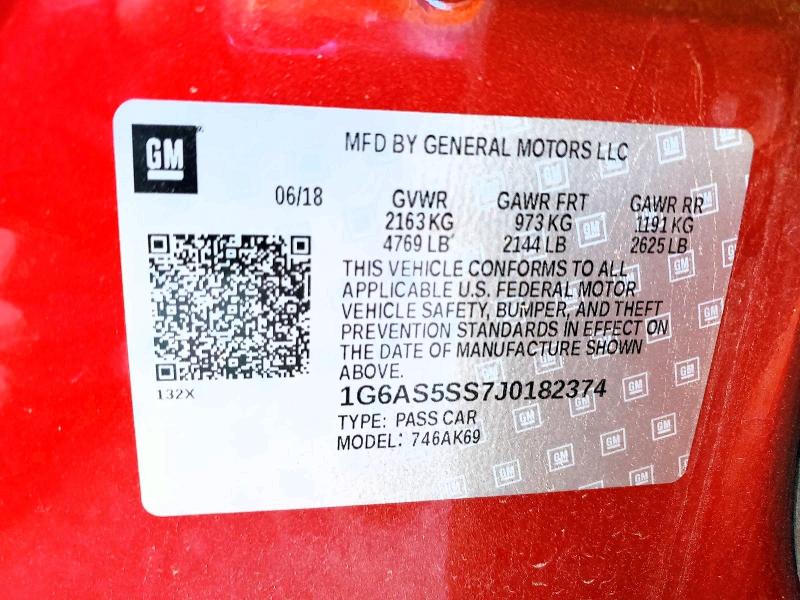 2018 Cadillac Cts მანქანა იყიდება აუქციონზე, vin: 1G6AS5SS7J0182374, აუქციონის ნომერი: 77702855