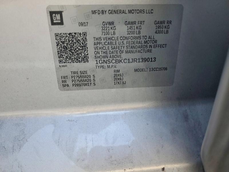 2018 Chevrolet Tahoe მანქანა იყიდება აუქციონზე, vin: 1GNSCBKC1JR139013, აუქციონის ნომერი: 77689915