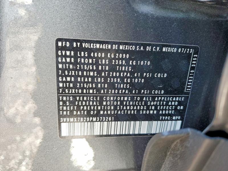 2023 Volkswagen Taos მანქანა იყიდება აუქციონზე, vin: 3VVMX7B29PM373261, აუქციონის ნომერი: 78498615