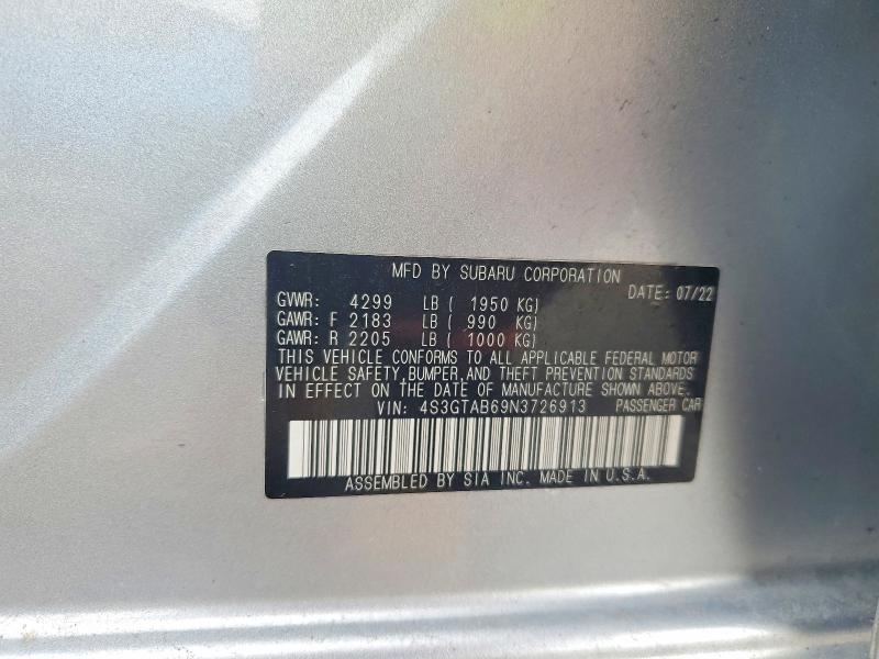 2022 Subaru Impreza მანქანა იყიდება აუქციონზე, vin: 4S3GTAB69N3726913, აუქციონის ნომერი: 78146315