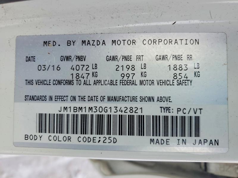 Aukcja sprzedaży 2016 Mazda 3, vin: JM1BM1M30G1342821, numer aukcji: 76360925