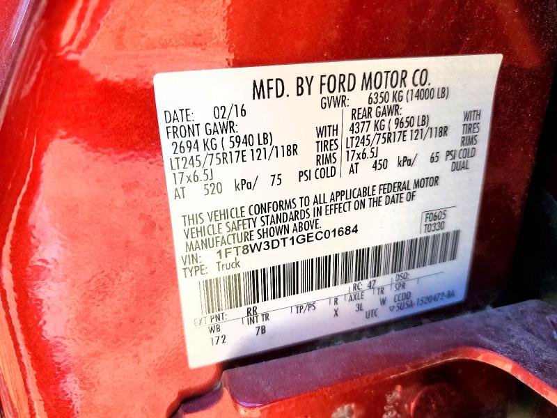 2016 Ford F350 მანქანა იყიდება აუქციონზე, vin: 1FT8W3DT1GEC01684, აუქციონის ნომერი: 78672335