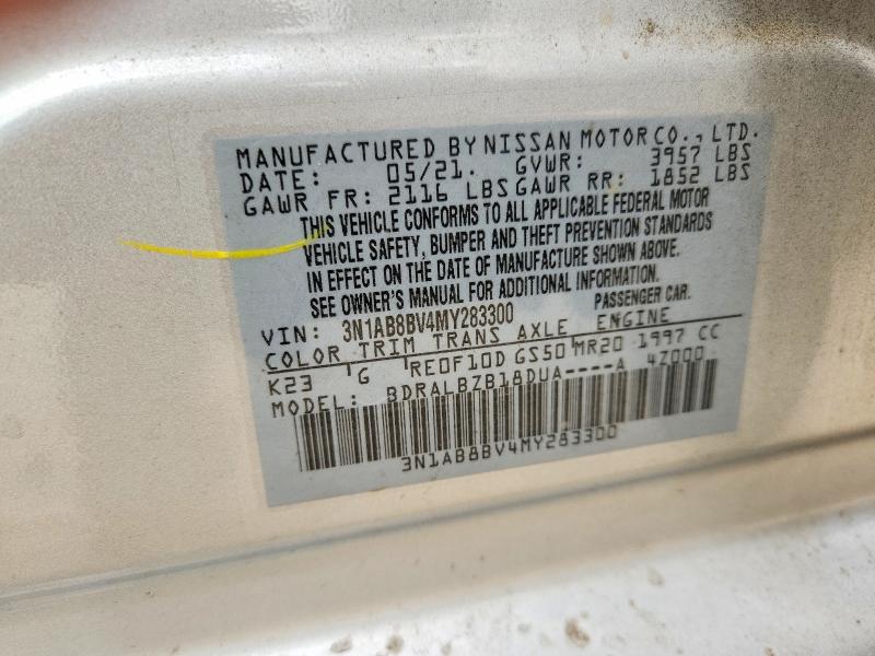 2021 Nissan Sentra მანქანა იყიდება აუქციონზე, vin: 3N1AB8BV4MY283300, აუქციონის ნომერი: 77463435