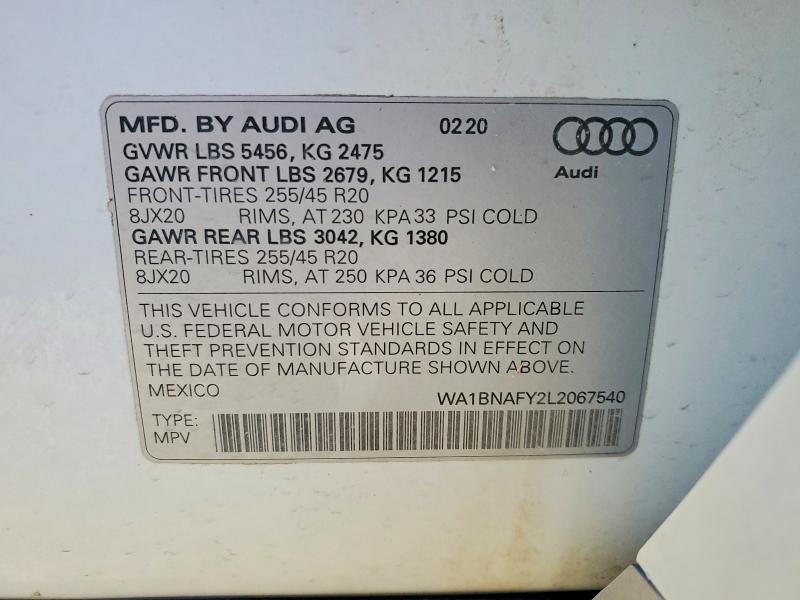 Aukcja sprzedaży 2020 Audi Q5, vin: WA1BNAFY2L2067540, numer aukcji: 75658335