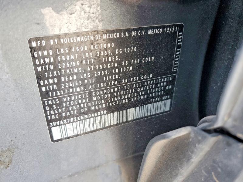 75556415 :رقم المزاد ، 3VVAX7B2XNM046898 vin ، 2022 Volkswagen Taos مزاد بيع