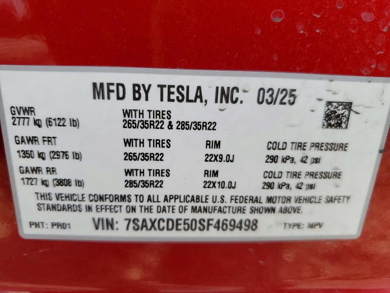 Продажа на аукционе авто 2025 Tesla Model X, vin: 7SAXCDE50SF469498, номер лота: 79625845