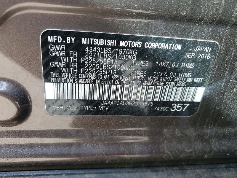 78441965 :رقم المزاد ، JA4AP3AU3HZ005875 vin ، 2017 Mitsubishi Outlander Sport مزاد بيع