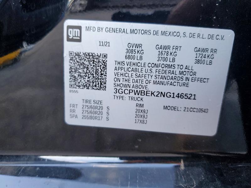 Продажа на аукционе авто 2022 Chevrolet Silverado Ltd, vin: 3GCPWBEK2NG146521, номер лота: 77009925