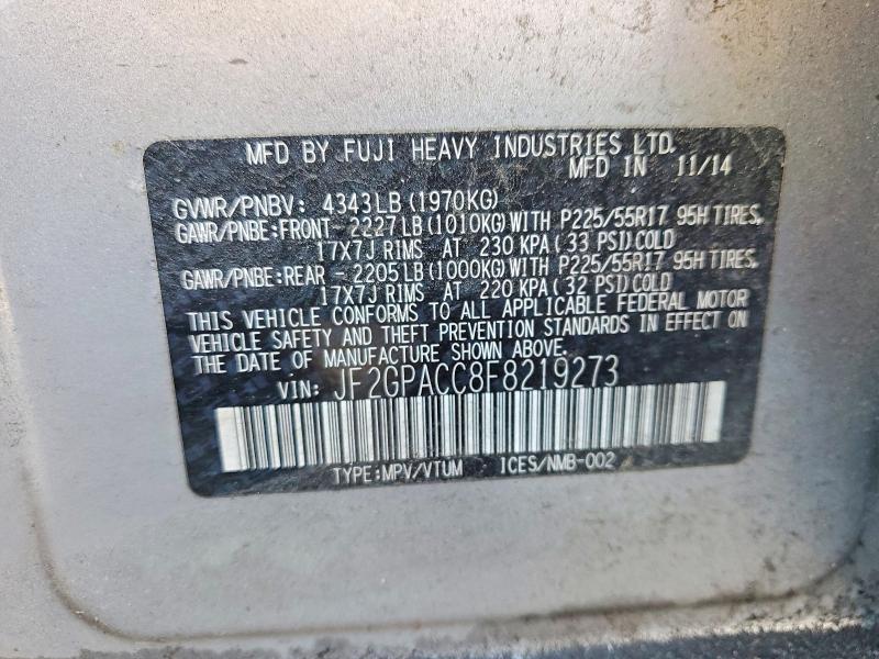 Продажа на аукционе авто 2015 Subaru Xv Crosstrek, vin: JF2GPACC8F8219273, номер лота: 73912245