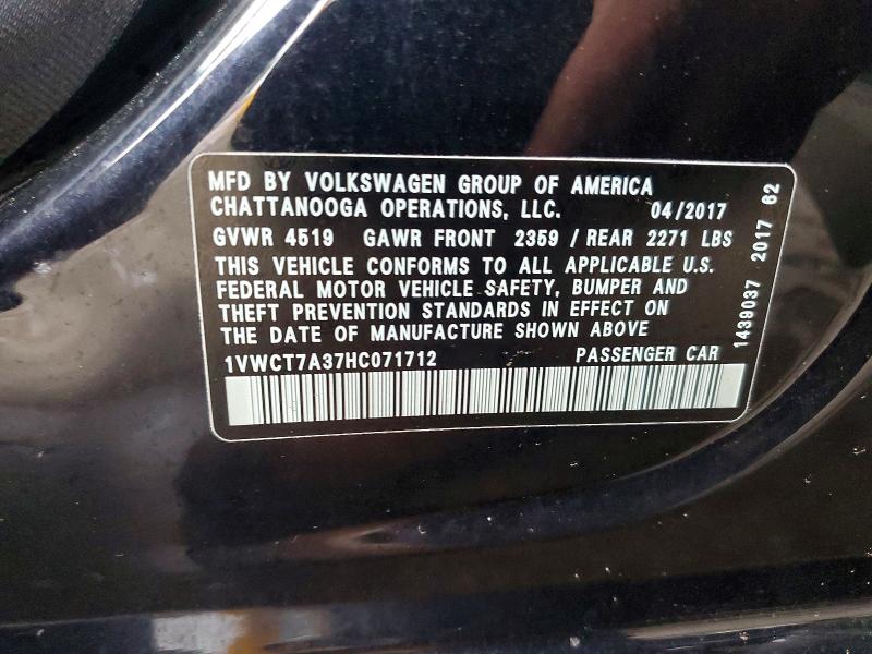 Продаж на аукціоні авто 2017 Volkswagen Passat, vin: 1VWCT7A37HC071712, номер лоту: 78951935
