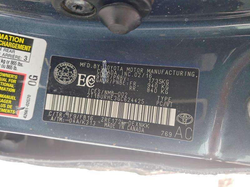 Продаж на аукціоні авто 2016 Toyota Corolla, vin: 2T1BURHE3GC624425, номер лоту: 74875665