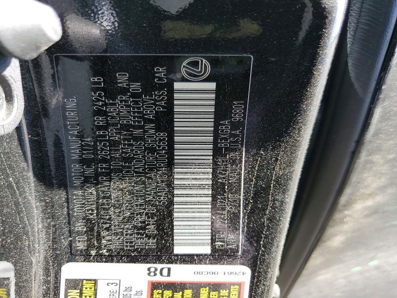 77568115 :رقم المزاد ، 58ADA1C14RU045638 vin ، 2024 Lexus Es مزاد بيع