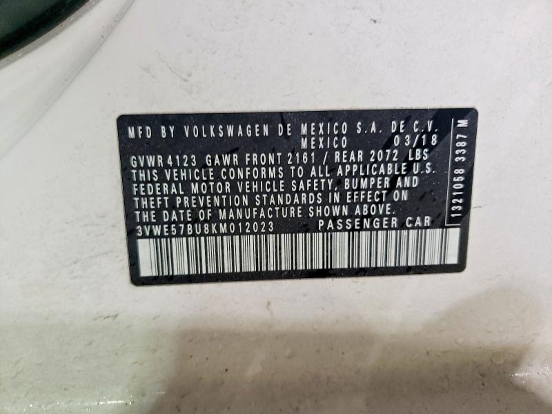 2019 Volkswagen Jetta მანქანა იყიდება აუქციონზე, vin: 3VWE57BU8KM012023, აუქციონის ნომერი: 77351345