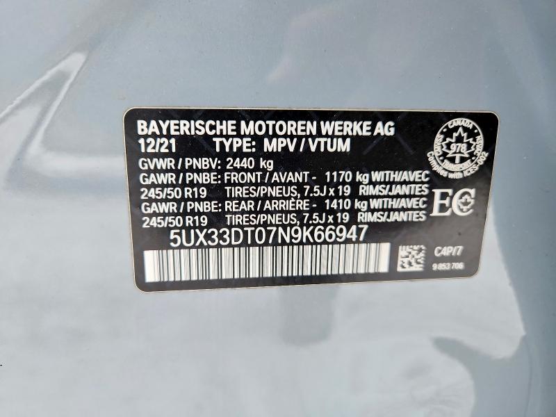 74302825 :رقم المزاد ، 5UX33DT07N9K66947 vin ، 2022 Bmw X4 مزاد بيع