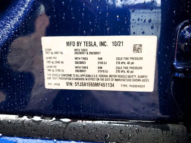 Aukcja sprzedaży 2021 Tesla Model S, vin: 5YJSA1E65MF451134, numer aukcji: 79203285