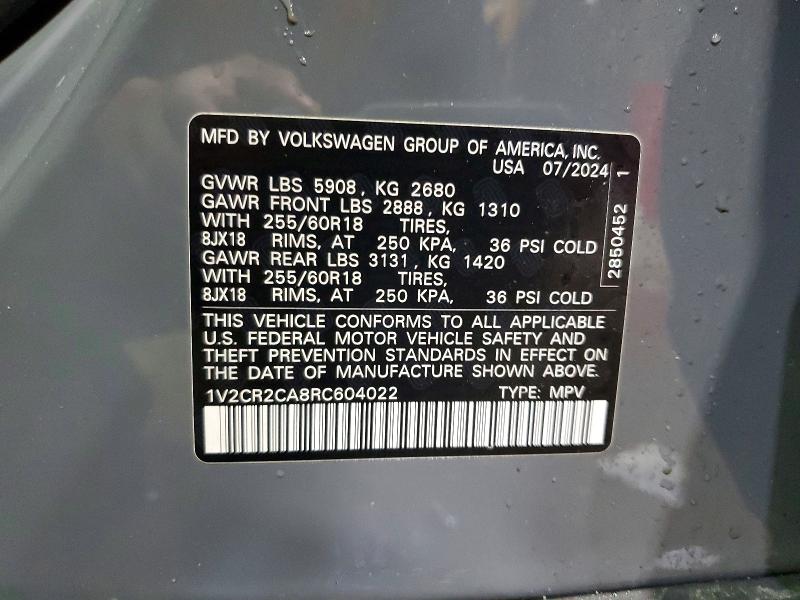 2024 Volkswagen Atlas მანქანა იყიდება აუქციონზე, vin: 1V2CR2CA8RC604022, აუქციონის ნომერი: 77017095