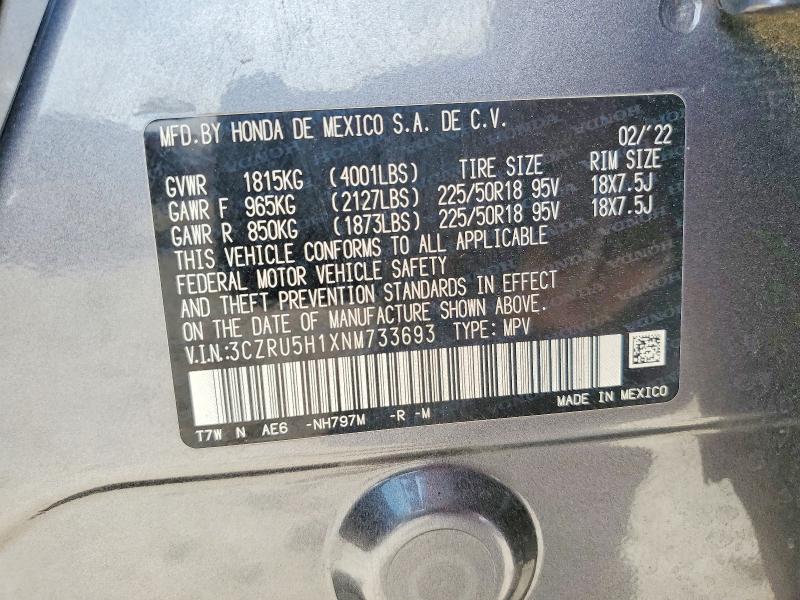 Продажа на аукционе авто 2022 Honda Hr-v, vin: 3CZRU5H1XNM733693, номер лота: 77978125
